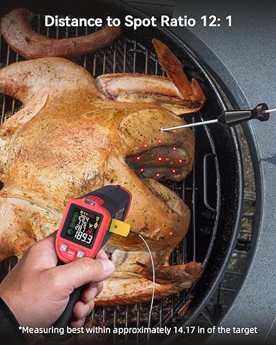 Infrared Thermometer Temperature Gun with Probe -58℉ to 1202℉, Digital Heat Surface Temp Gun, Non-Contact Laser Thermal Gun for Cooking Food, Barbecue Meat, Pizza Oven, Griddle (CM650) - Poueer