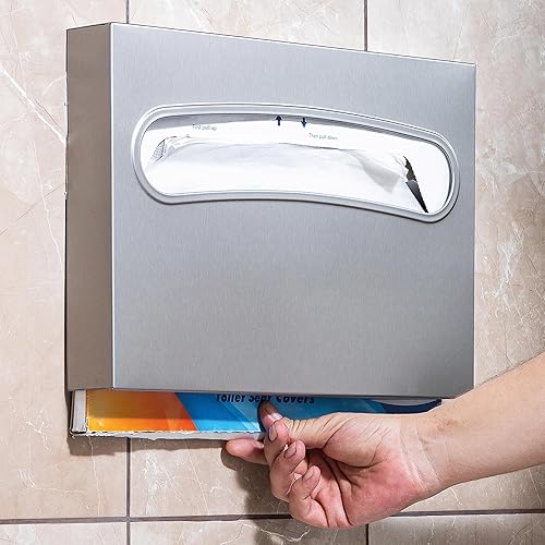 Toilet Seat Cover Dispenser - Enhanced Anti-Fingerprint Coating, HighQuality Stainless Steel, Wall-Mounted for Commercial Bathrooms - Holds 250 Seat Covers - Gold - Poueer