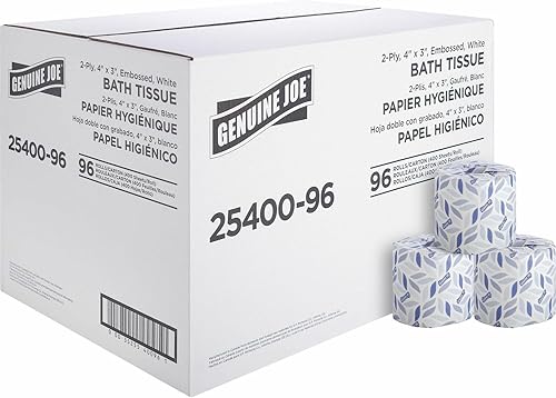 Genuine Joe GJO2540096 2-ply Standard Bath Tissue Rolls White, 96 rolls - Poueer
