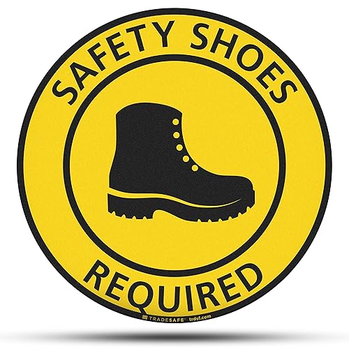 TRADESAFE Safety Glasses Required Anti-Slip Floor Sticker - Eye Protection Required Caution Sign, Peel and Stick Adhesive Vinyl Sign, ANSI-Compliant, 17” Diameter Round Sticker - Poueer
