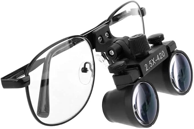 2.5X 3.5X Binocular Dental Loupes Surgical Magnifier Dentist Loupe Metal Eyeglasses Depth View (3.5x-420), Black - Poueer