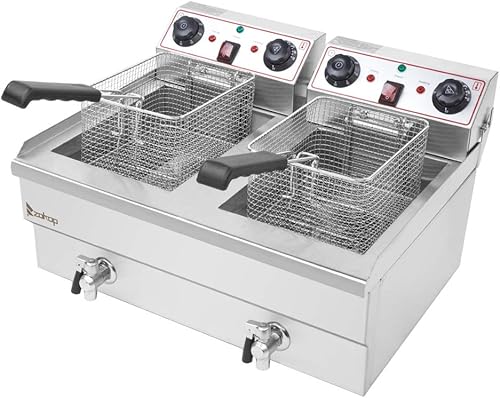 1700W Commercial Stainless Steel Deep Fryer 12.5QT with Oil Drain Faucet, 60-Min Timer & Thermostat Control - 8L Large Capacity for Restaurants/Home Use - Poueer