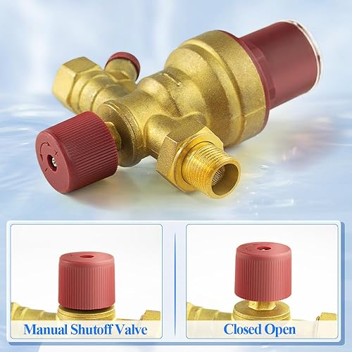 WiseWater Brass Automatic Boiler Fill Valve, Adjustable Pressure,Pressure Gauge Available,Inlet 3/4' Outlet 1/2',Brass adapter with 1 'M to 3/4 'F for Water System - Poueer