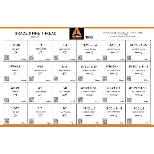 Titan Industrial Supply-1275 Piece Grade 8 Fine Thread Metal Drawer Assortment - Poueer