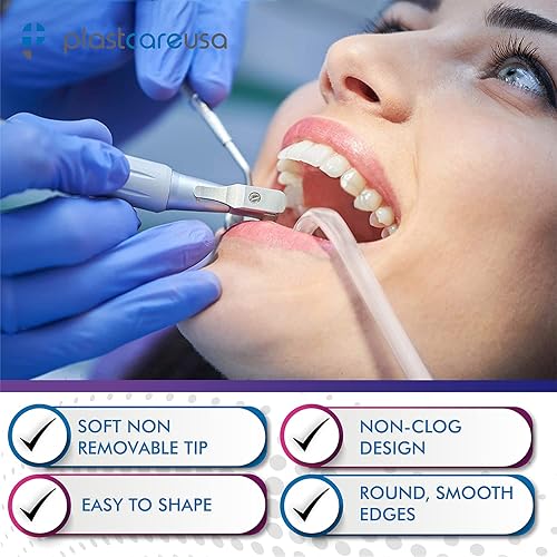 1000 Dental Saliva Ejectors Disposable - Medical Grade Latex Free Evacuation Suction Tips - Flexible Clear Tube with Blue Tip (10 Bags of 100) by PlastCare USA - Poueer