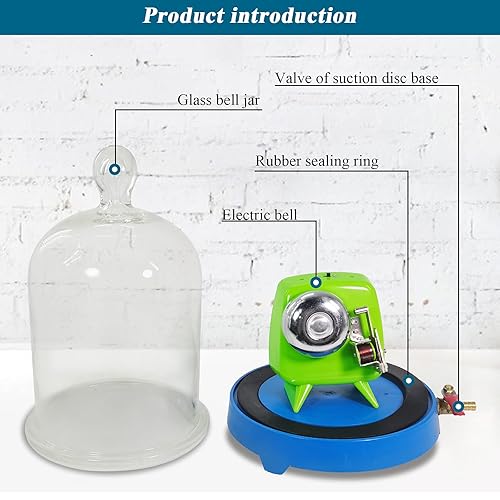 JIAWANSHUN Glass Vacuum Bell Jar with Base Vaccum Demonstration Kit Sound Physics Demonstration Vacuum Hood Disc Bell in Vacuum Laboratory Jar - Poueer