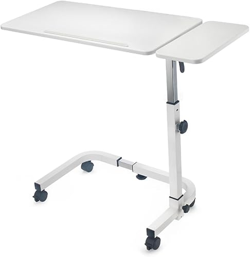 VMS Tilt Top Overbed Table - Adjustable Height Bedside Table for Homecare, Hospitals, and Medical Facilities (Wood Grain) - Poueer