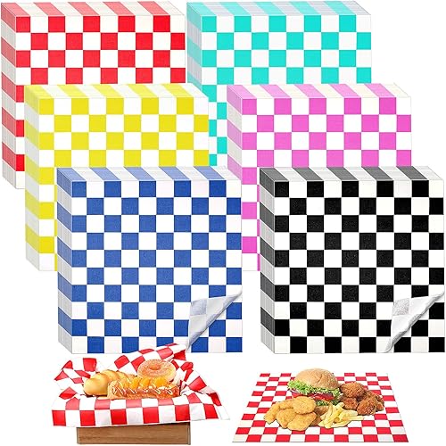 Colarr 1000 Pcs Waxed Paper Sheets Bulk 15 x 15 Inch Large Sandwich Wrapping Papers Checkered Deli Food Basket Liners for Burgers Bread Restaurant Barbecue Picnic(Red) - Poueer