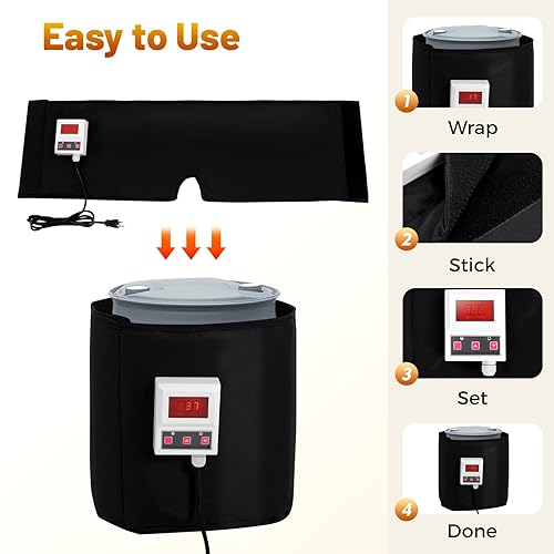 5 Gallon Insulated Pail Heater Honey Heating Blanket with Digital Display, 110V 400W Electric Honey Bucket Heater, 68-230℉ Bee Honey Warming Blanket for Honey Producers and Beekeepers - Poueer
