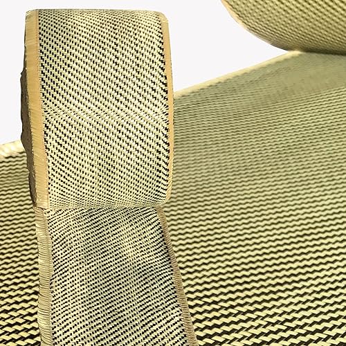 12 in - Carbon Fiber Aramid Fabric - Yellow - 3K - 240g/meter - Twill Weave Rolled 12” Wide Hemmed Fabric for Repair, Drones, RC & DIY Projects - Poueer