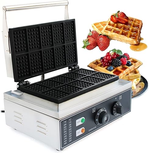 10 Molds Waffle Maker,110V Mini Waffle Maker,Nonstick Waffle Iron with Adjustable Time & Temperature Control for Bakeries, Restaurants (10 Molds Waffle) - Poueer