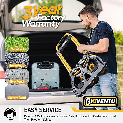 New Version Stair Climbing Dolly, 300LB Capacity Folding Stairs Climber Dolly Cart with Telescoping Handle & Silent Wheel, Stair Climbing Hand Trucks with Elastic Rope for Moving, Shopping, Office Use - Poueer