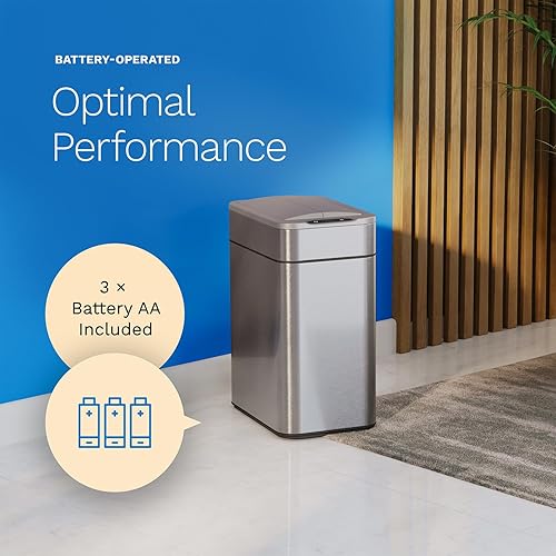 hOmeLabs - 13 Gallon Kitchen Trash Can - Retractable Automatic Sensor Butterfly Lid, Space-Saving Design, Easy to Clean, Battery-Operated with Batteries Included - Stainless Steel - Poueer