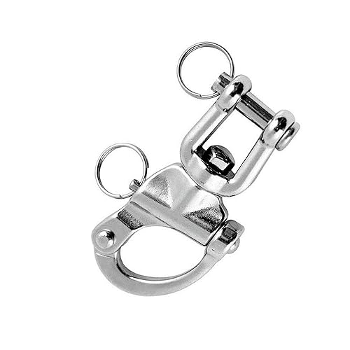 2/4 PCS Heavy Duty Marine 316 Stainless Steel Fixed Snap Shackle Quick Connect Shackle Snap Hook Rigging for Sailboat Yacht W/2 Rings (2, Overall Length:128mm) - Poueer