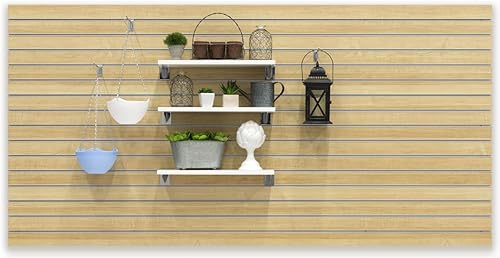 Displays2go, 96”w x 48”h Slatwall Store Panel, Melamine Construction, 15 Channels, 3.0” On-Center Spacing - Maple Finish (SLWLM48NAT) - Poueer