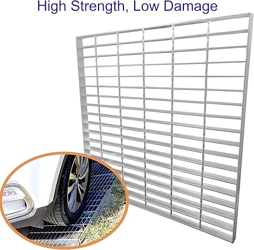 Galvanized Steel Drain Grate with Base, 16x16 Outdoor Drain Cover and Frame, B Class Sewer Grate with Lip, Durable Heavy Duty Channel Grate, Sliver Square Drainage Grate Driveway - Poueer