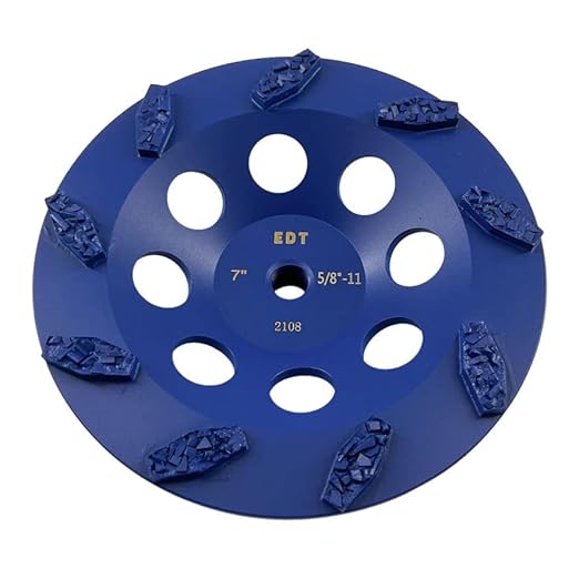 7' PCD Grinding Wheel for Epoxy, Glue, Mastic and Paint, 9 Crushed Chip PCD Segments, 5/8'-11 Threaded Arbor - Poueer