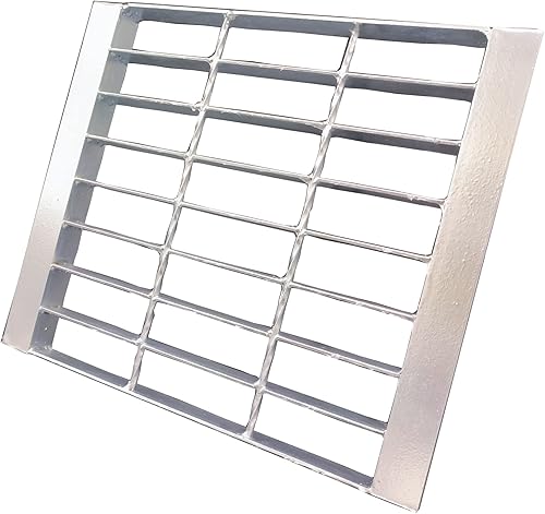 Galvanized Steel Drain Grate with Base, 16x16 Outdoor Drain Cover and Frame, B Class Sewer Grate with Lip, Durable Heavy Duty Channel Grate, Sliver Square Drainage Grate Driveway - Poueer