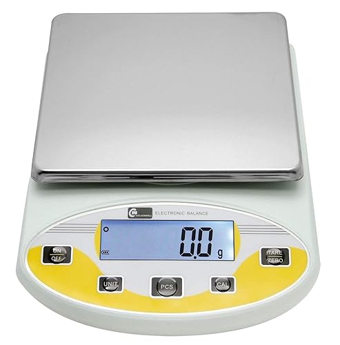 CGOLDENWALL Large Range Lab Digital Analytical Balance Lab Precision Scale Jewelry Kitchen Scales Electronic Balance Weighing and Counting Scale 0.1g Calibrated Pan Size 180140mm Yellow (5kg, 0.1g) - Poueer