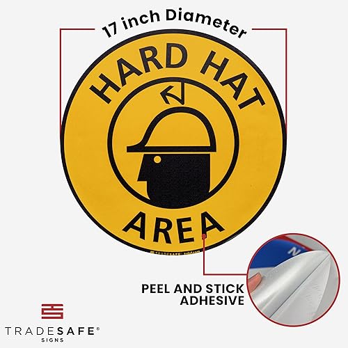 TRADESAFE Safety Glasses Required Anti-Slip Floor Sticker - Eye Protection Required Caution Sign, Peel and Stick Adhesive Vinyl Sign, ANSI-Compliant, 17” Diameter Round Sticker - Poueer