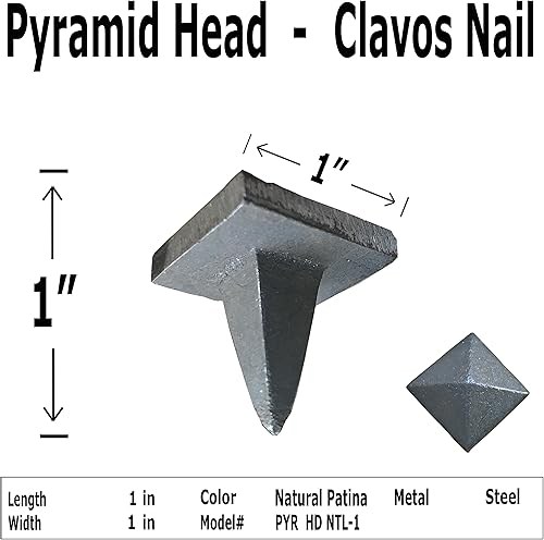 (25) 1' - Pyramid Head Clavos - Natural Patina Finish - with Thick Spike (25) - Poueer