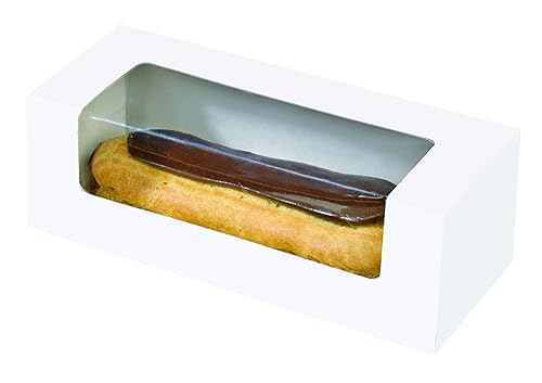PacknWood 210CCLAIR - Rectangle Paper To Go Box - Windowed Box for Sandwich, Eclair, Macaron, & Hotdog - Recyclable Takeout Container Boxes - (Case of 250) (5.9' x 2.4' x 2’’) - Poueer