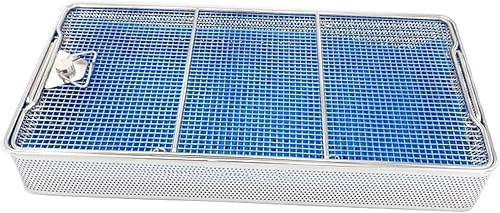 304 Stainless Steel Surgical Instrument Sterilization Basket with Lid, High-Temperature & High-Pressure Medical Tray, Silicone Pad, Punched Holes, Dental Tray for Sterilization (17.7in)(18.9in*9.8in*2 - Poueer