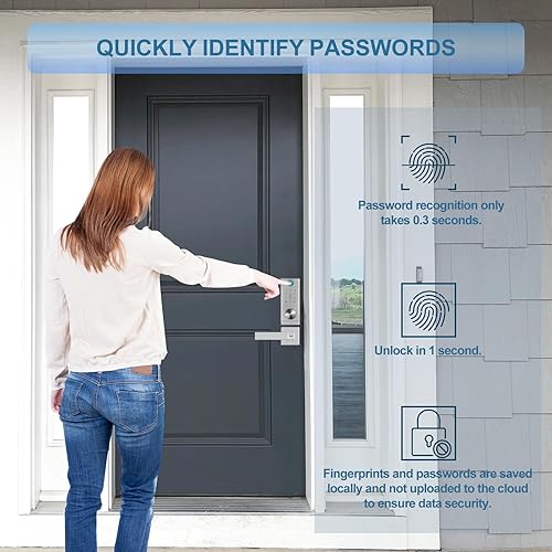 Fingerprint Smart Keypad WiFi keyless Entry Door Lock Set with Lever Handle, Electronic Biometric Front Digital Deadbolt TT Lock Set, Black - Poueer