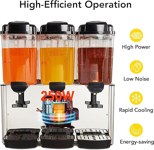 Commercial Beverage Dispenser, 1 Tank 4.8 Gal Stainless Steel Cold Drink Dispenser With 46°F-59°F Cooling Temperature, Large Cold Juice Dispenser for Home and Hospitality - Poueer