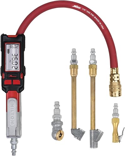 Milton Precision Digital Tire Pressure Gauge S-580ekit, Made In USA Most Accurate Inflator Gauge Available, Perfect for Professional Technicians, Easy to Read Display, 0-160 PSI Pressure Range, Red - Poueer
