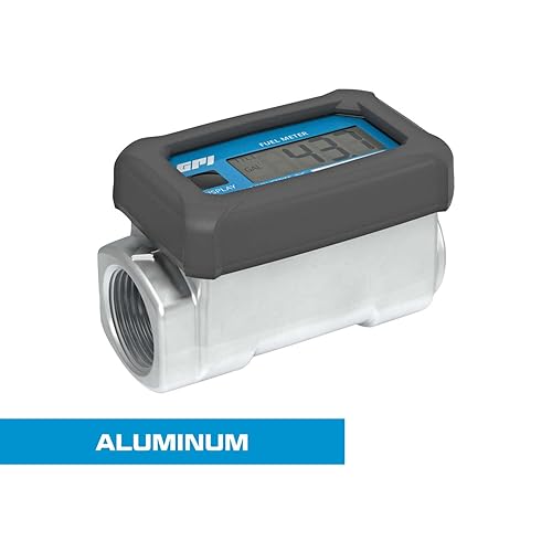 GPI 113255-1, (GALLONS) 01A31GM Aluminum Turbine Fuel Flowmeter with Digital LCD Display, 3-30 GPM, 1-Inch FNPT Inlet/Outlet, 0.75-Inch Reducer Bushings, ±5% Accuracy - Poueer
