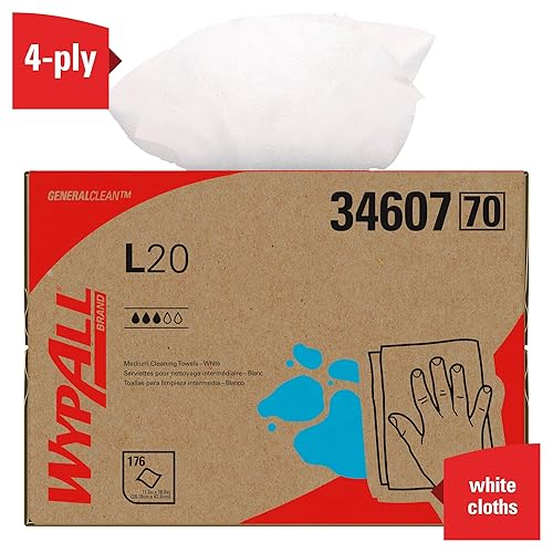 WypAll GeneralClean L20 Cloths Medium Cleaning Wipes (34607), Brag Box, White (1 Pack of 176 Sheets, 176 Sheet Total) - Poueer