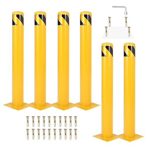 Safety Bollard Post, 42' x 4.5' Height Bollard Post, Steel Safety Bollard with Anchor Bolts, for Warehouse,Traffic-Sensitive Area,Yellow,2 Pack - Poueer