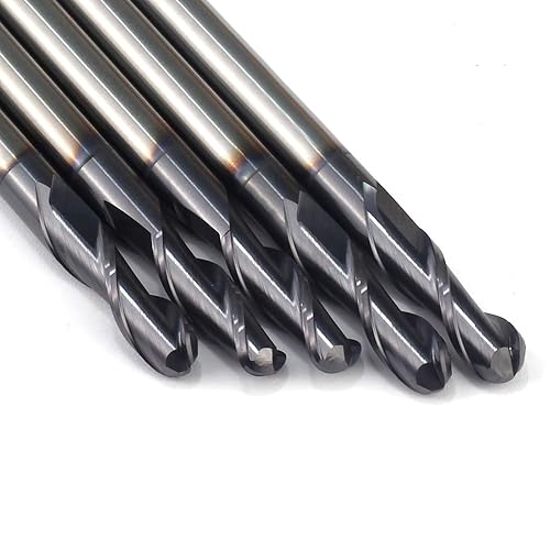 Ball Nose End Mills JESTUOUS Carbide Spiral Router Bits 2 Flute 1/4' Shank Dia. 3/4' Flute Length for Milling Metal Steels,5 Pieces - Poueer