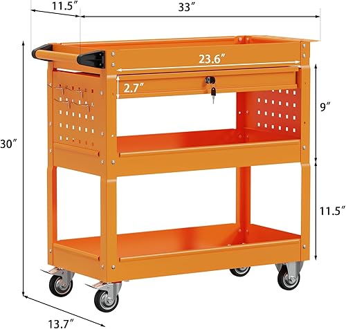 3 Tier Foldable Service Cart with Wheels, Rolling Collapsible Folding Utility Cart for Home, Office, Garage, and Warehouse (Red) - Poueer