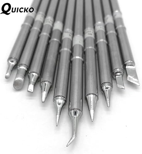 QUICKO T12 Soldering Iron Tips 10 Types Soldering Station Tool Solder Soldering Iron Tips Replacement for FX-951 Station ILS JL02 KU BL BC1 K D24 C4 BC2 B2 (10PCS) - Poueer