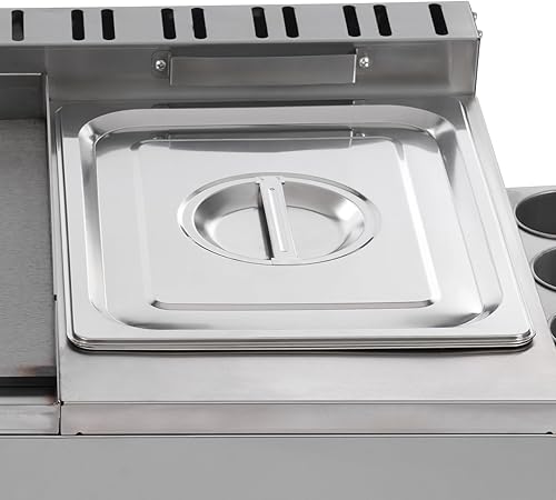 Gas Griddle, 6L/1.59Gal Stainless Steel Griddle & Deep Fryer Combo Gas Deep Fryer Gas Grill Griddle with Oil Draining Basket, Lid & 3 Spice Boxes, Commercial Griddle with Fryer for RV, Camping - Poueer