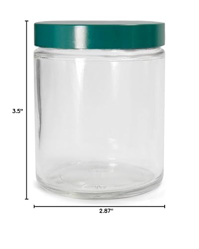 GLC-07874 Clear Tall Straight Sided Round Jar with 58-400 Green Thermoset F217 and PTFE Lined Cap, Vacuum and Ionized, 8oz (Pack of 24) - Poueer