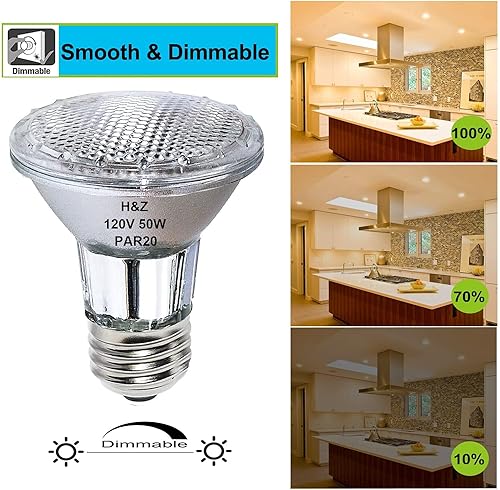 H&Z PAR20 Flood 39W 120V 480 Lumens, High Output 9 Pack 39W PAR20 Halogen Bulb (Equivalent 50W Halogen Bulb), Long Lasting PAR 20 Flood 39Watt 120V with 3000K Warm White, PAR 20 E26 Dimmable - Poueer