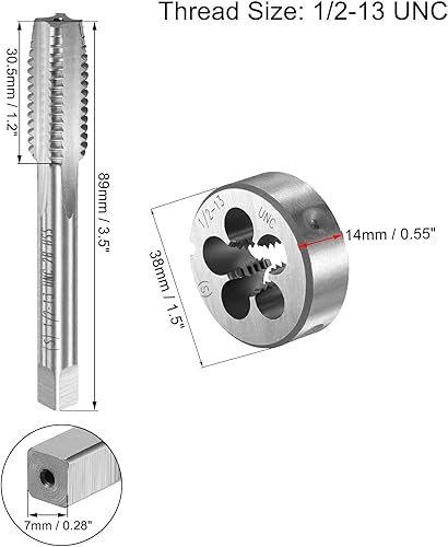 uxcell 5/8-11 UNC Tap and Die Set with 38mm Round Die Stock Handle Wrench, High Speed Steel Machine Thread Tap and Round Die Threading Tool - Poueer
