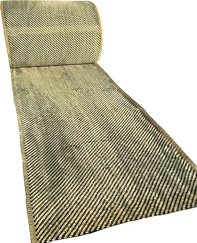 12 in - Carbon Fiber Aramid Fabric - Yellow - 3K - 240g/meter - Twill Weave Rolled 12” Wide Hemmed Fabric for Repair, Drones, RC & DIY Projects - Poueer