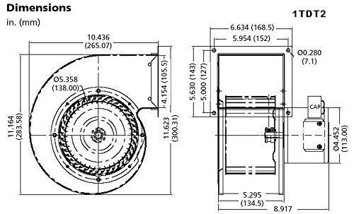 Dayton 1TDT2 Blower, 549 CFM, 115V, 2.05 Amp, 1640 RPM - Poueer