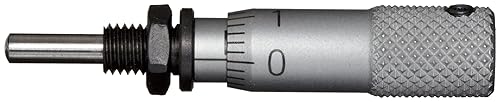 Mitutoyo 148-215 Miniature Micrometer Head, 0-5mm Range, 0.02mm Graduation, +/-0.005mm Accuracy, Plain Thimble, Spherical SR1.5 Face - Poueer