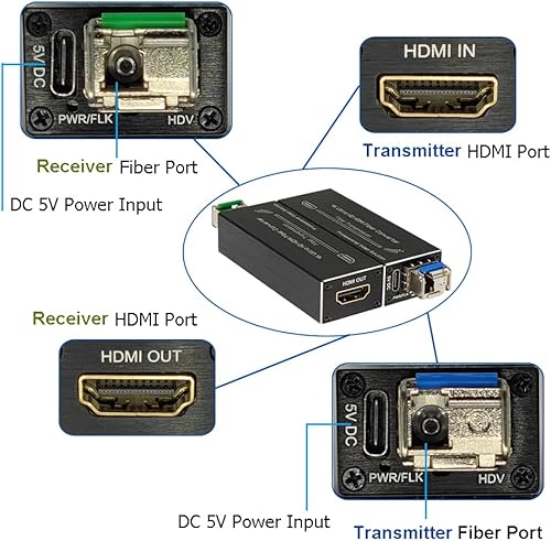 Mini 4K HDMI Fiber Extender UHD 4K HDMI to Fiber Converter with SFP Module 1080P HDMI Video Over Fiber Optical Transceiver Uncompressed No Latency Single Mode Single Fiber 10KM - Poueer
