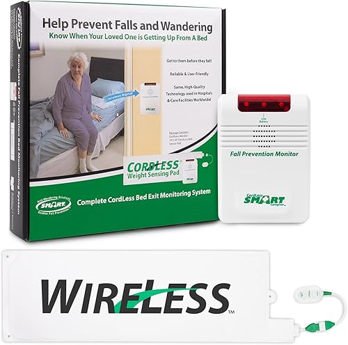 Smart Caregiver Wireless Bed Pad Alarm System with Weight Sensor Pad for Fall Prevention | 10' x 30' Alarm Pad for Bed Alerts Medical Caregiver | Cordless Bed Alarm with Up to 300' Range - Poueer
