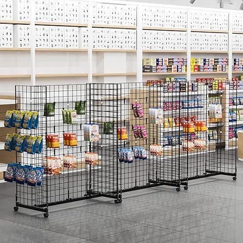 5' x 2' Grid Wall Panel with Wheels 265 LBS, Gridwall Tower with Rolling Base, Metal Grid Wall Shelf Display Stand Detachable, Craft Show Gridwall Display Rack, Art Display - Poueer