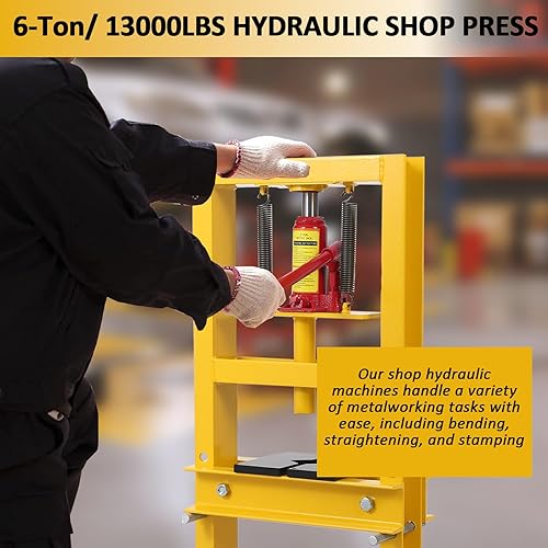 Hydraulic Shop Press, 6 Ton Hydraulic Press, H Frame Garage Floor Benchtop Press Adjustable Shop Press with Plate for Gears and Bearings - Poueer