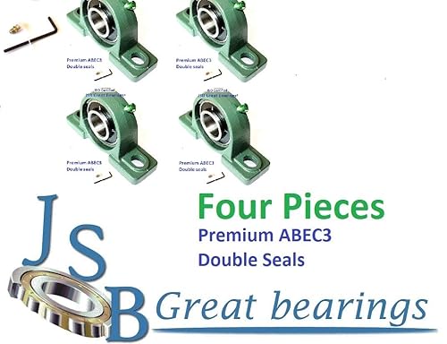 (Qty.4) UCP207-20 Pillow Block Bearings | 1-1/4' Bore | Solid Base | Heavy-Duty Cast Iron Housing | Double Sealed & Pre-Lubricated - Poueer