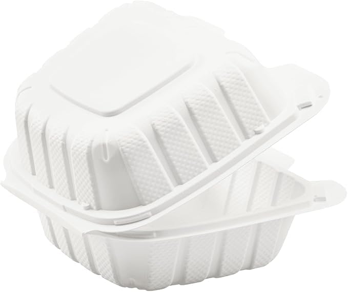 #pp225 6'x6'x3' Mineral Filled PP Hinge Container, 1 Compartment-White, Microwave Safe, Secure Lock Lock, Salad, Rice - Poueer