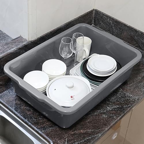 4 Packs 35 L Large Plastic Commercial Bus Tub, Utility Bus Box, Gray - Poueer